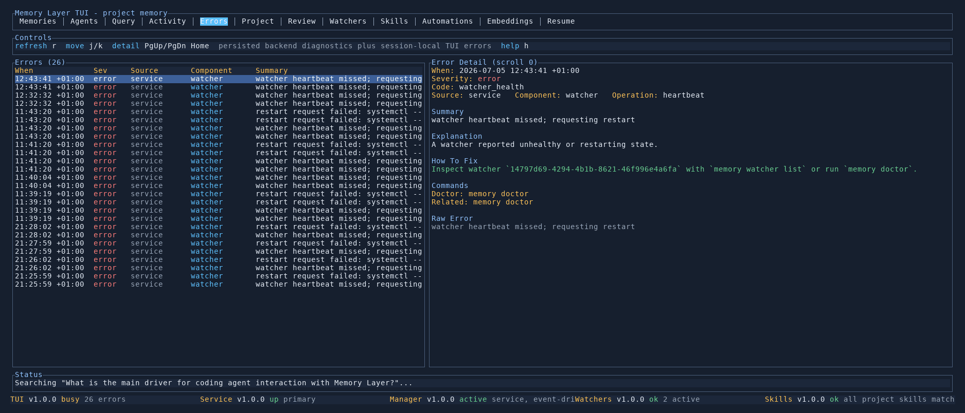 Errors tab