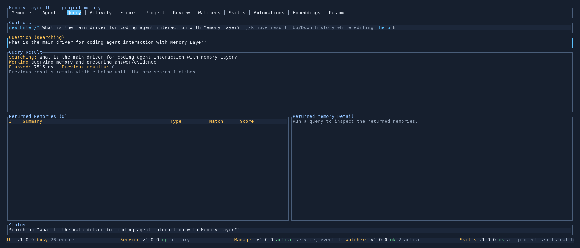 Memory Layer TUI Query tab